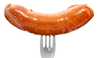 A sausage on a fork