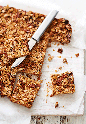 A photo of Dried Fig, Pecan and Dark Chocolate Oat Bars